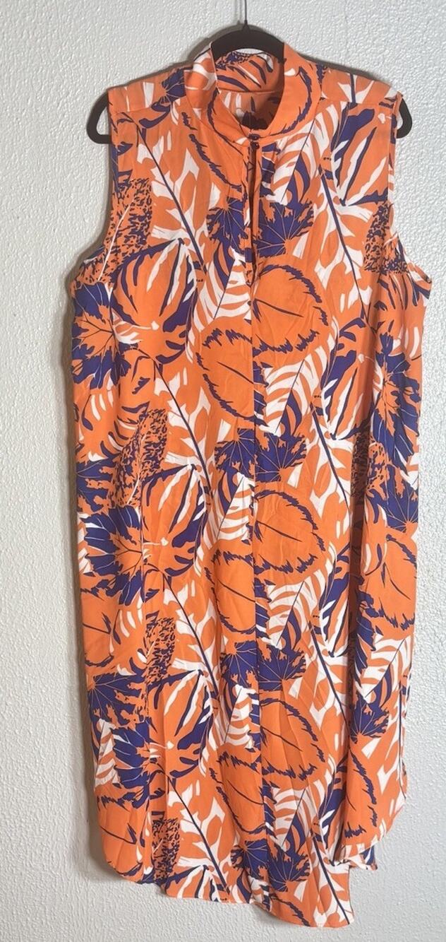 Ashley Stewart Women's Plus 18/20 Orange Floral Sleeveless Mock Neck Knee Dress